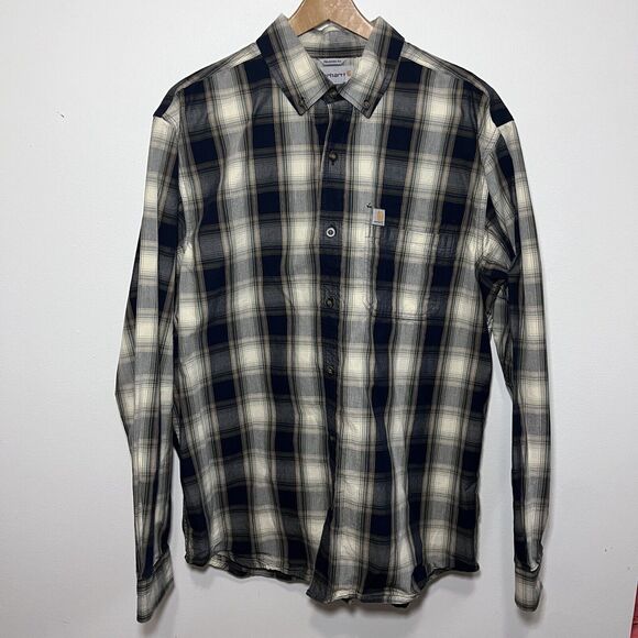 Carhartt Other - Mens LRG Carhartt Relaxed Fit Plaid Button Down Shirt Blue/Tan 100% Cotton EUC